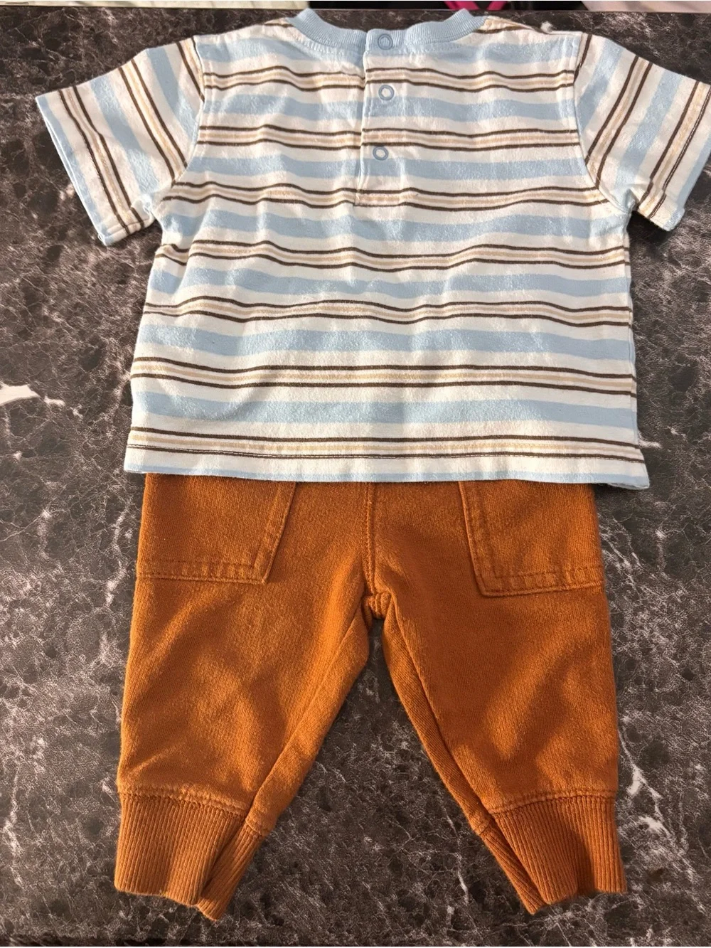 Striped Baby Two-Piece Sets in Green/Navy and Light Blue/Copper
